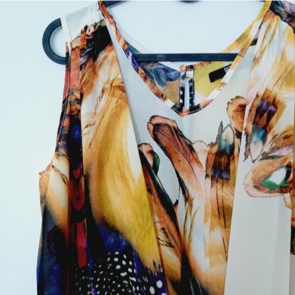 BEDO Silky Colorful Sleeveless Asymmetrical Tunic Blouse Top Hi-Low Hem Sz M/L - Picture 6 of 14